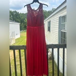 David's Bridal Red Lace Maxi Dress